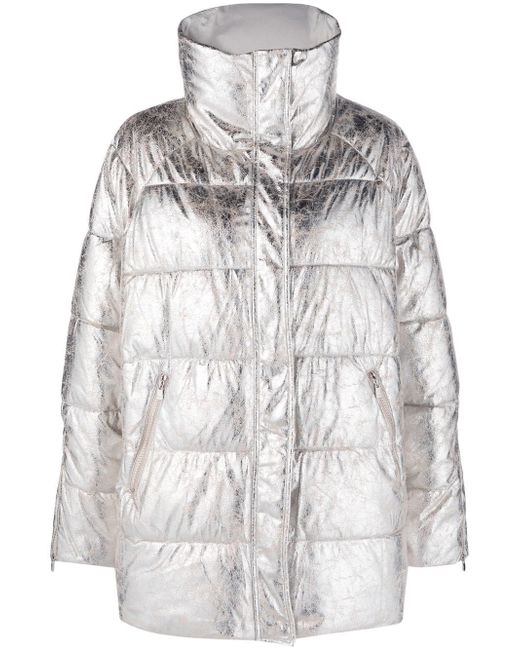 Pinko metallic-effect zipped puffer jacket