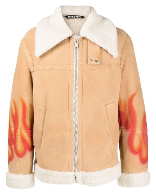 Palm Angels flame-print shearling jacket