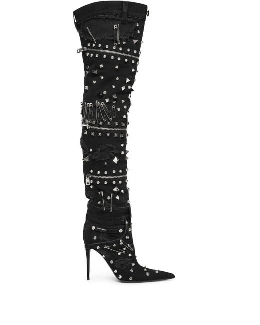 Dolce & Gabbana patchwork-denim 105mm boots