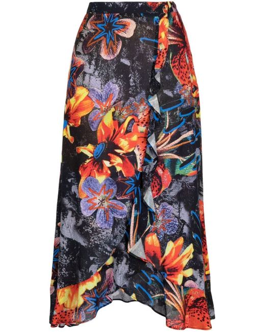 PS Paul Smith asymmetric floral-print midi skirt