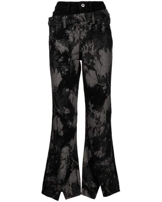Feng Chen Wang embroidered double-waisted flared jeans