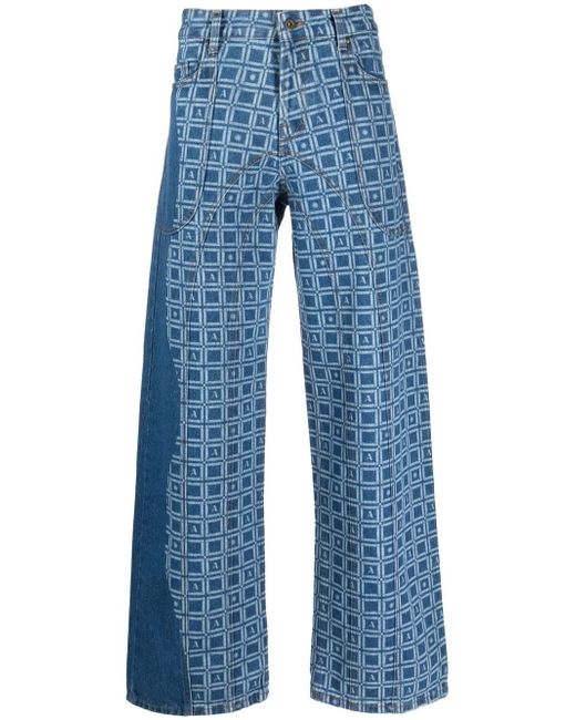 Ahluwalia geometric-print wide-leg jeans