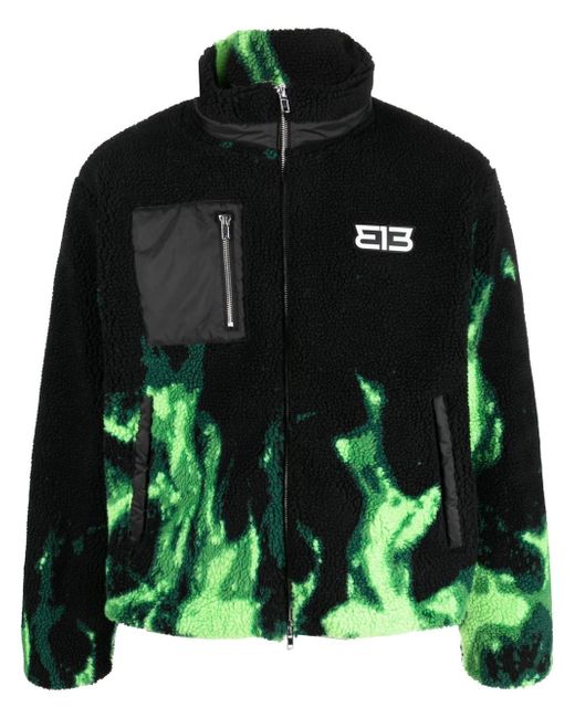 313 Worldwide flame-print fleece jacket