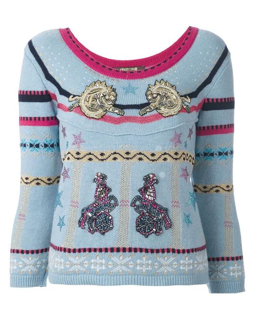 Roberto Cavalli circus patches embellished pullover 40 Virgin