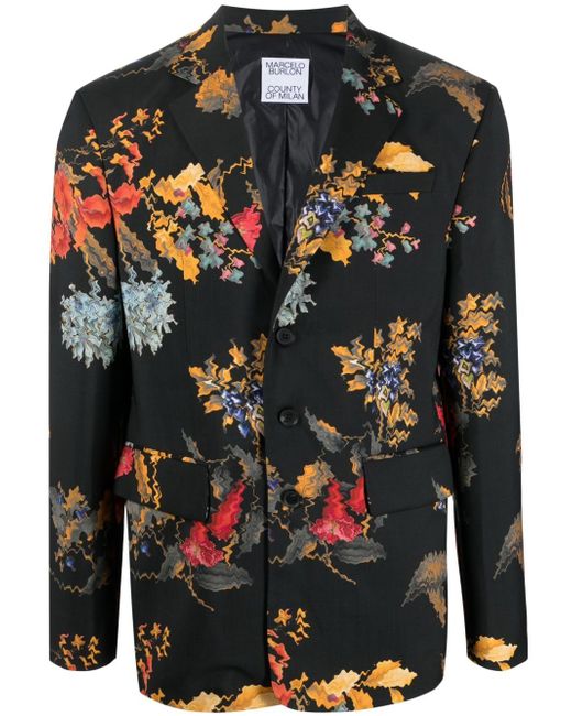 Marcelo Burlon County Of Milan floral-print single-breasted blazer