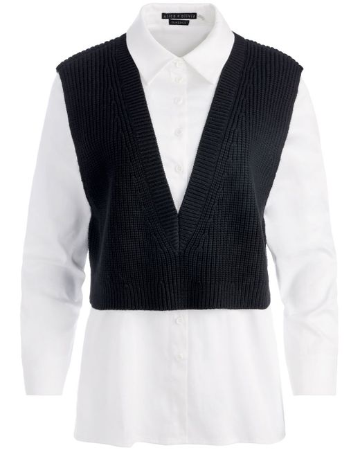 Alice + Olivia Orly sweater vest with woven tunic