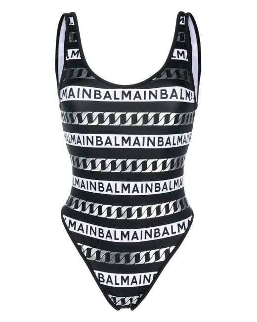 Balmain logo-print open back swimsuit