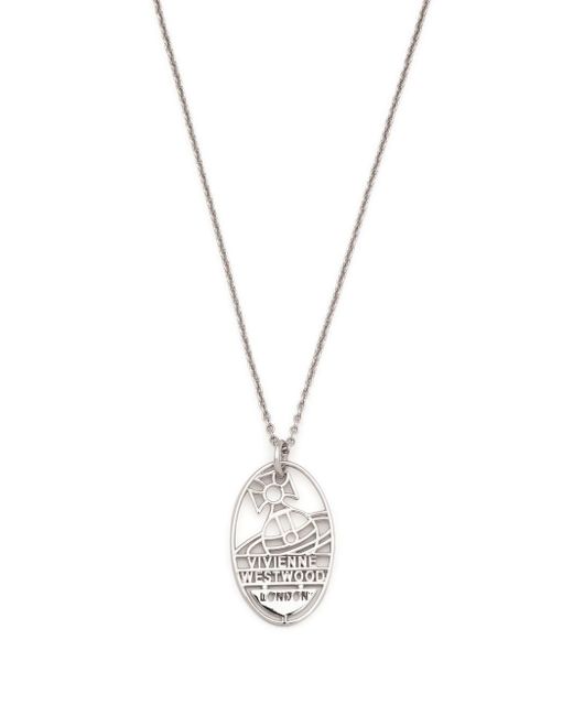 Vivienne Westwood 9kt white gold logo-pendant necklace