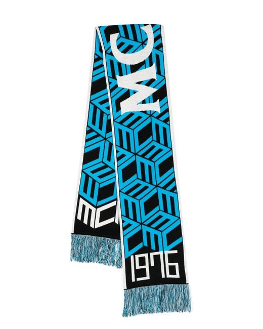 Mcm intarsia knit-logo fringed scarf