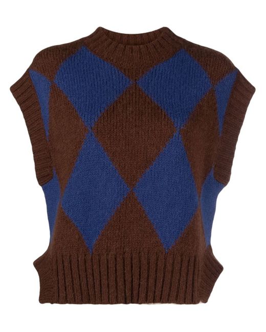 La Double J. argyle-check knitted vest