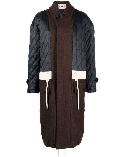 Plan C long quilted-panel coat