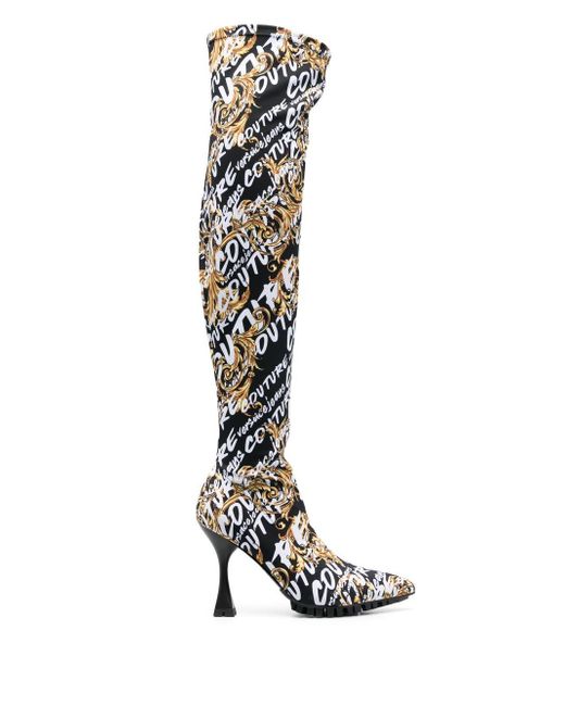 Versace Jeans Couture 110mm logo-print thigh-length boots