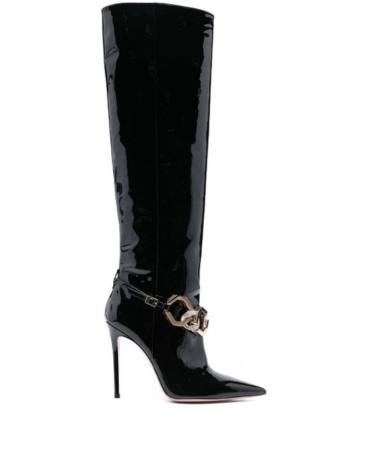 Gedebe Stassie patent 115mm heeled boots