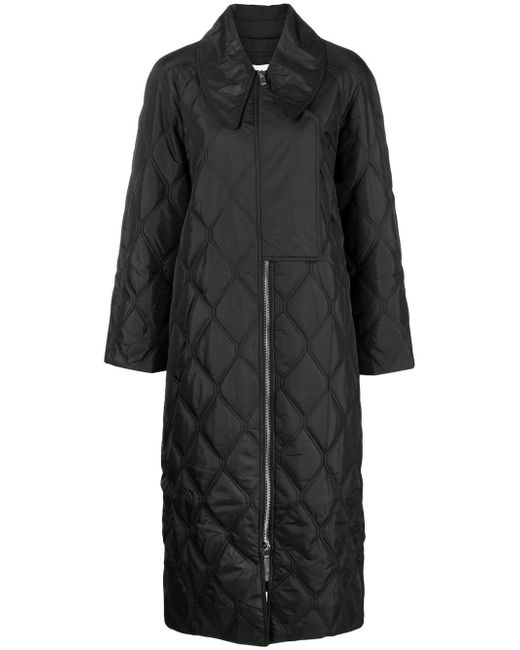 Ganni diamond-quilted ripstop long coat