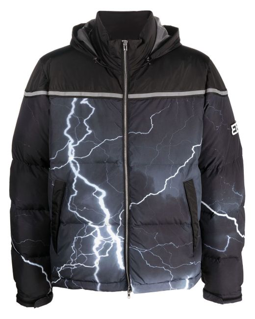 313 Worldwide lightning-print hooded padded jacket