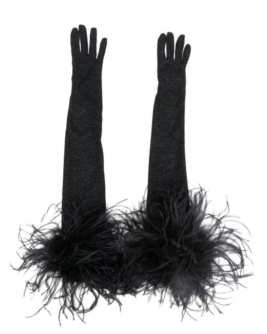 Oséree feather-trim metallic gloves