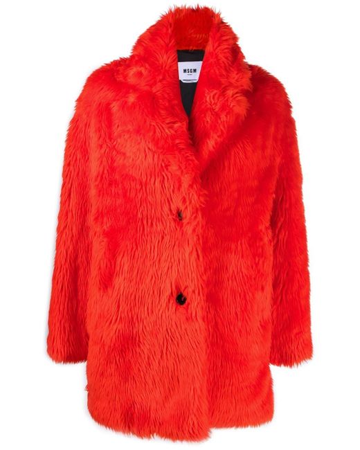 Msgm faux-fur buttoned-up coat