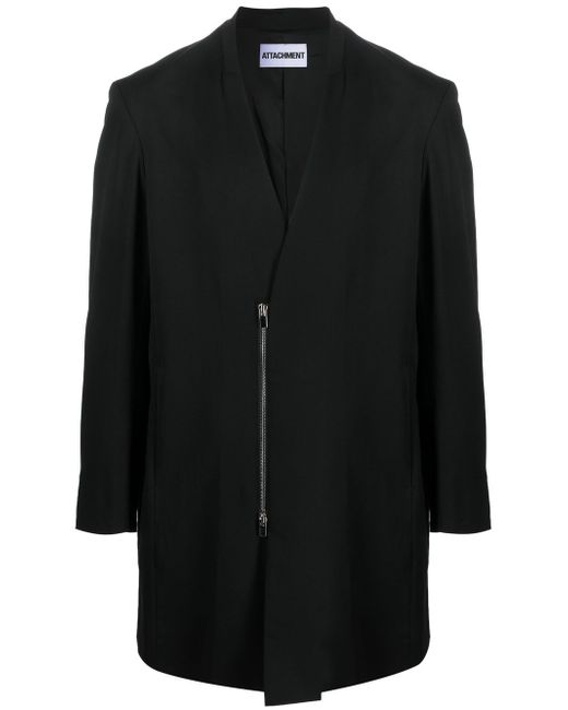 Attachment zip-front double-breasted coat