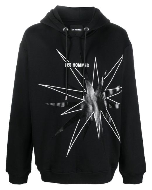 Les Hommes logo star-print drawstring hoodie