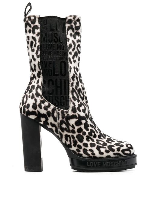 Love Moschino 115mm leopard-print leather boots