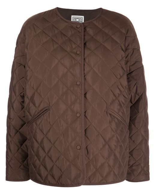 Totême diamond-quilted collarless jacket