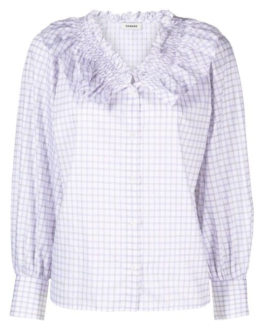 Sandro windowpane-print ruffle-collar shirt