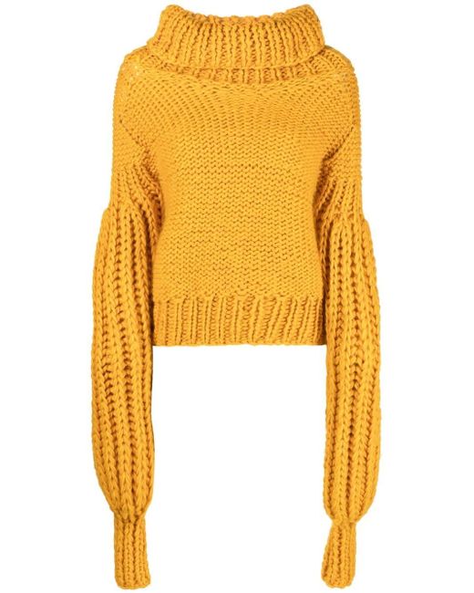 Concepto balloon-sleeve crochet-knit jumper