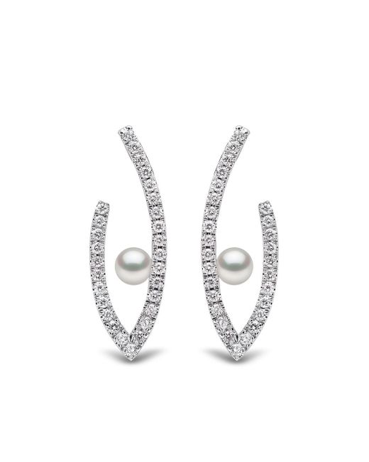 Yoko London 18kt white gold Sleek Akoya pearl and diamond earrings