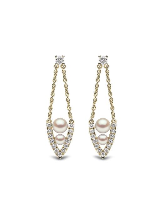 Yoko London 18kt yellow diamond pearl Sleek earrings