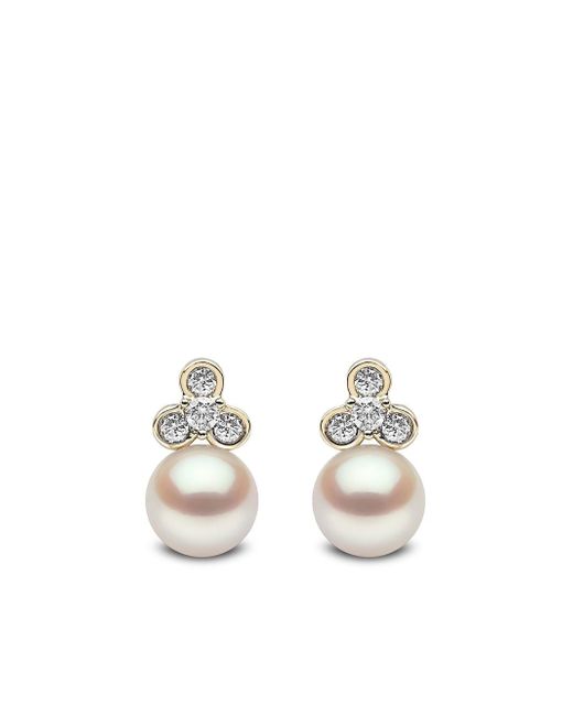 Yoko London 18kt yellow Trend freshwater pearl and diamond stud earrings