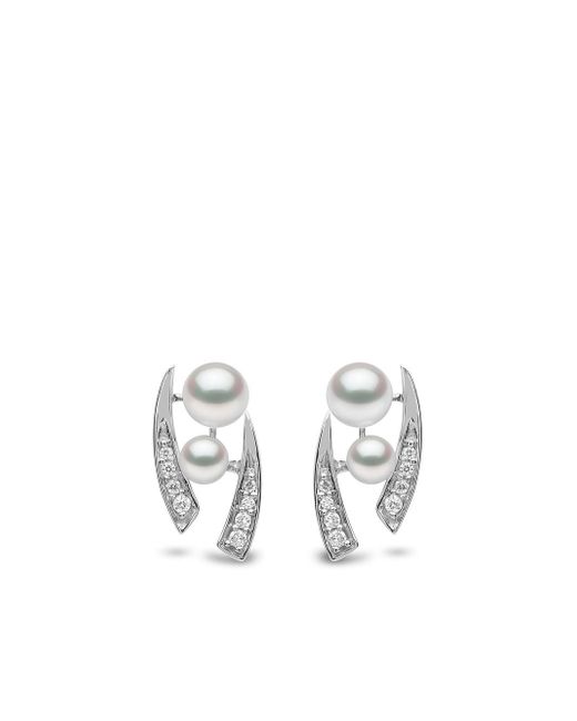 Yoko London 18kt white gold Trend freshwater pearl and diamond stud earrings