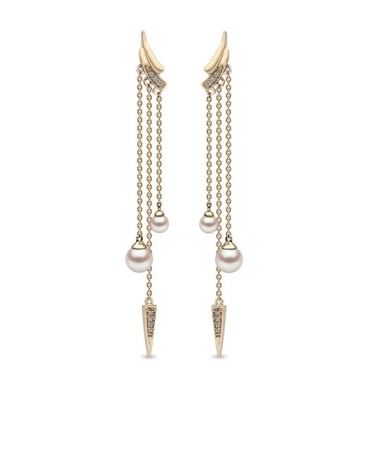 Yoko London 18kt yellow Trend diamond pearl drop earrings