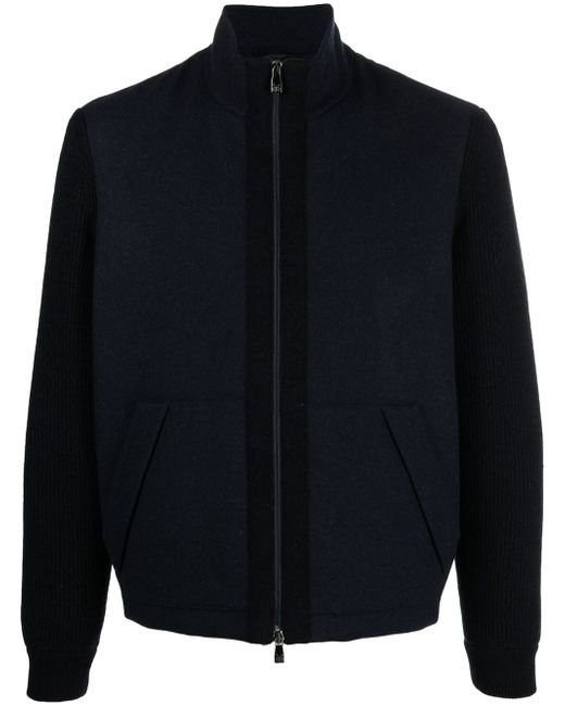 Corneliani knitted-sleeve zipped jacket