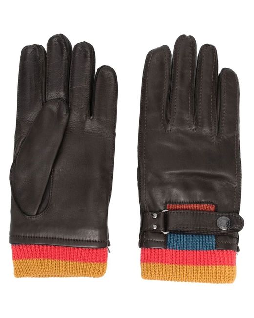 Paul Smith ribbed-knit detail leather gloves