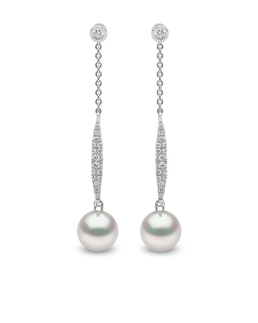 Yoko London 18kt white gold Trend freshwater pearl and diamond drop earrings