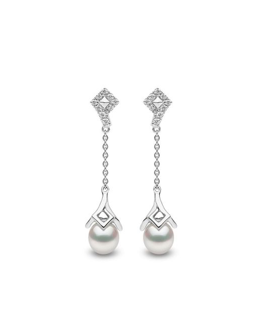 Yoko London 18kt white gold Trend diamond pearl drop earrings