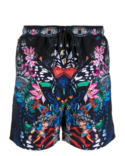 Camilla floral-print drawstring swim shorts