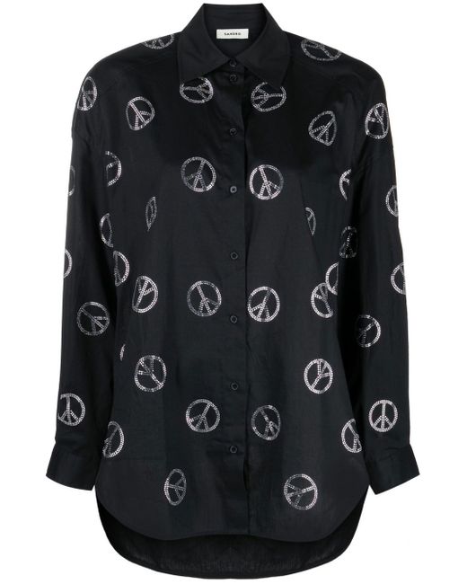 Sandro peace-sign rhinestone cotton shirt