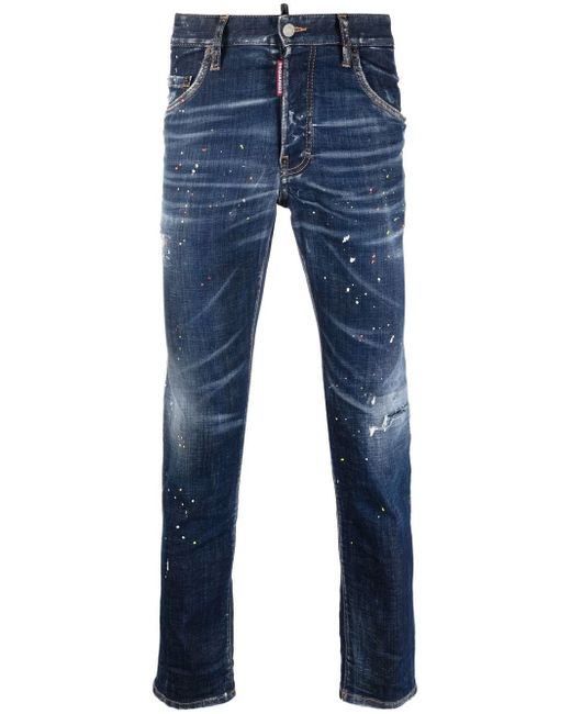Dsquared2 paint-splatter skinny-cut jeans