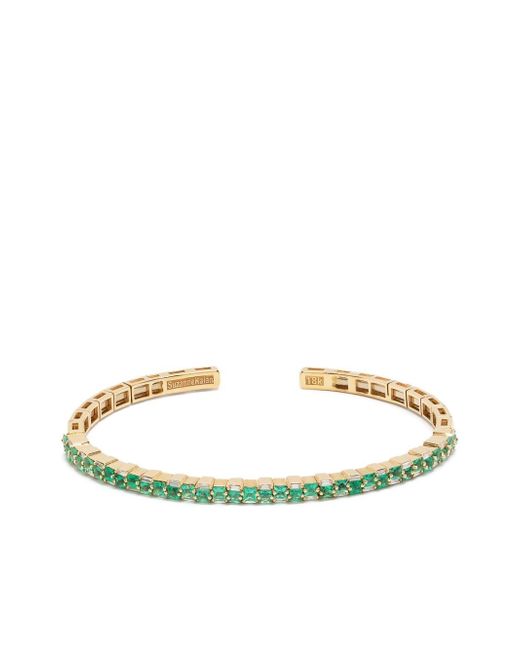 Suzanne Kalan 18kt gold Horizontal emerald and diamond bangle