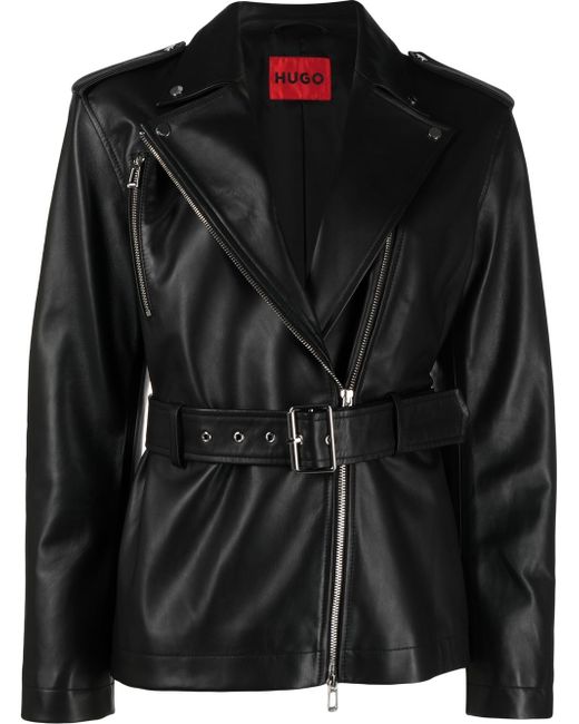 Hugo Boss belted leather jacket
