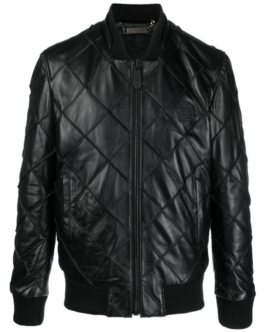 Philipp Plein quilted leather bomber jacket
