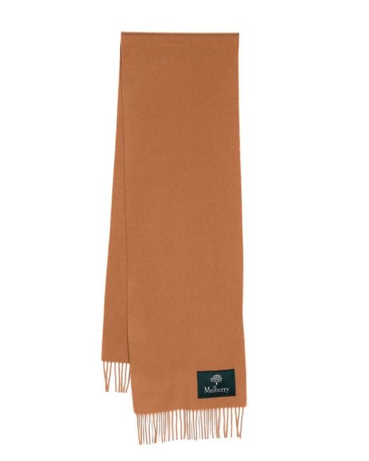 Mulberry logo-patch fringed scarf