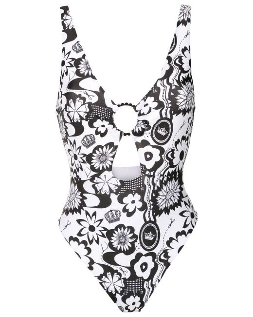Amir Slama floral-print cut-out swimsuit