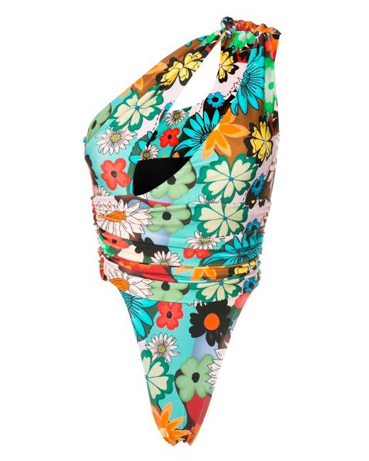 Amir Slama floral-print one-shoulder swimsuit