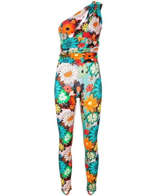 Amir Slama floral-print one-shoulder jumpsuit