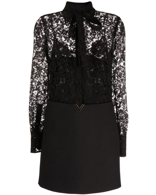Valentino floral-lace long-sleeve shirt dress