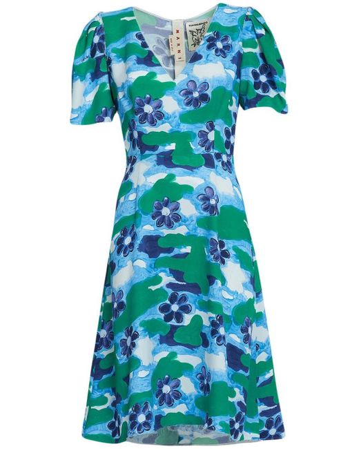 Marni floral-print V-neck dress
