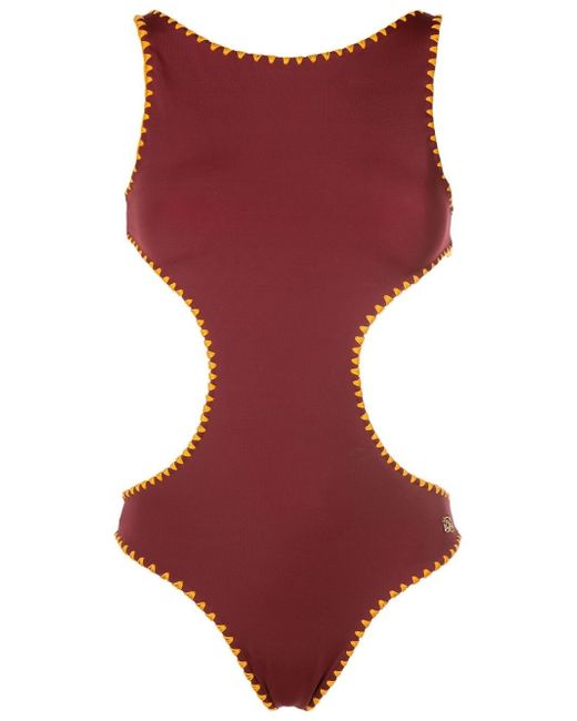Brigitte contrast-stitch cut-out swimsuit