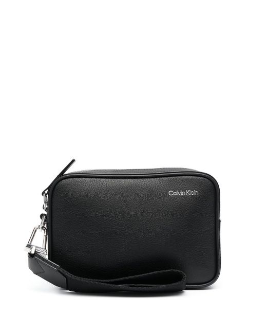Calvin Klein logo-print leather clutch bag